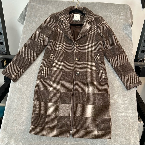 Abercrombie & Fitch Jackets & Blazers - Abercrombie & Fitch The A&F Dad Coat Plaid Brown Long Overcoat Women's XXSP